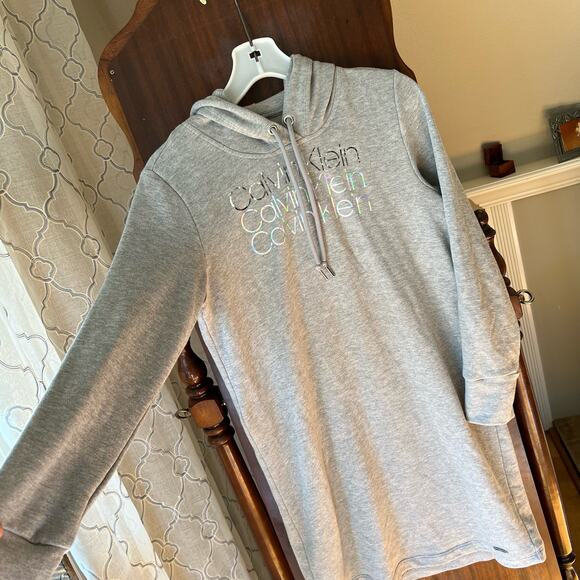 CALVIN KLEIN gray hooded tunic sweatshirt dress SIZE small - Picture 6 of 11